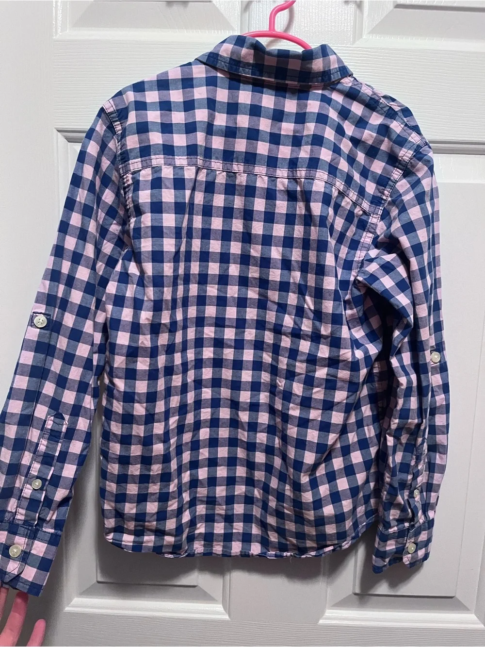 GAP Pink and Navy Plaid Button-Down Shirt Boys Size Medium NWOT
